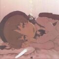 めかくしをして、おじさんとがまんくらべ。