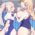 放課後のプールでジャンヌとマリーのJKコンビとスク水3Pセックス！