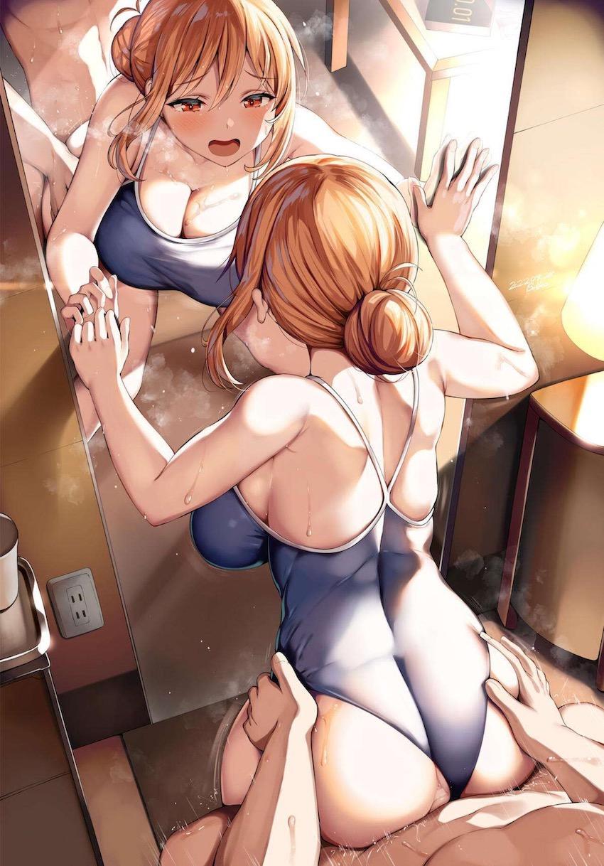 スク水姿のムチムチガハママとずらしハメ！